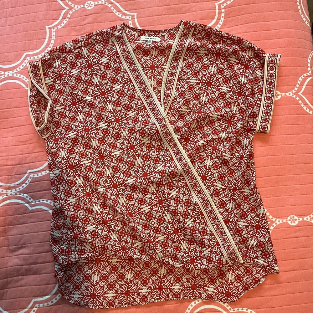 Max Studio Red and Cream Patterned Blouse